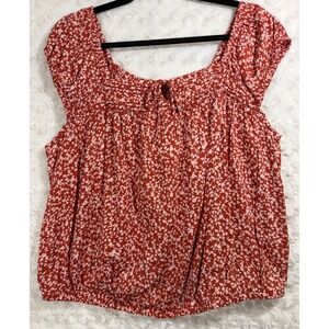 Old Navy Womens XL Rust Red Floral Square Neck Flutter Sleeve Elastic Hem blouse